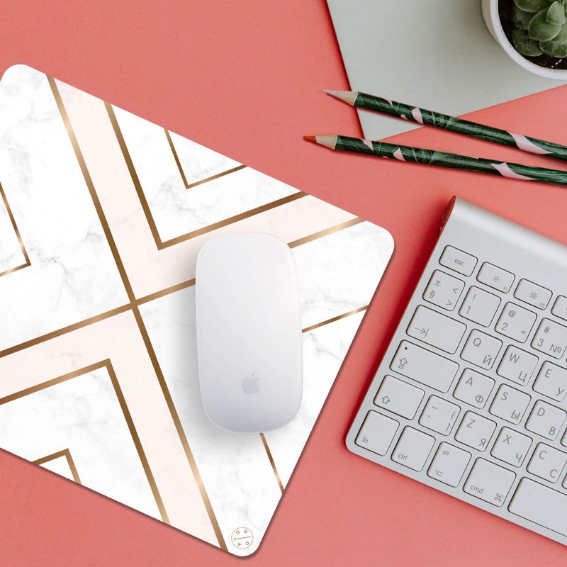 Oriday Gaming Mouse Pad Custom, Modern Gold Cross Line Design for Women Non-Slip Rubber Thick Mouse Pad for Computers Laptop (Chic White) - Image 3